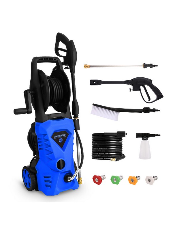 WHOLESUN 3000PSI Electric Pressure Washer 1.8GPM 1600W Power Washer with Hose Reel and Brush Blue